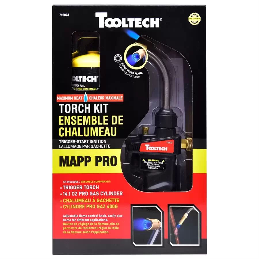 Tooltech 715073 HAZ Torch Kit Max Heat Turbo w/ Mapp-Pro Gas Cylinder